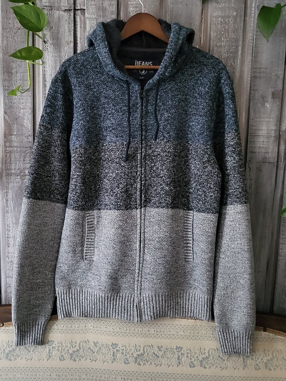 Hoodie Sweater Men XL Colorblock Sherpa Lined Knit Zip iJEANS by Buffalo